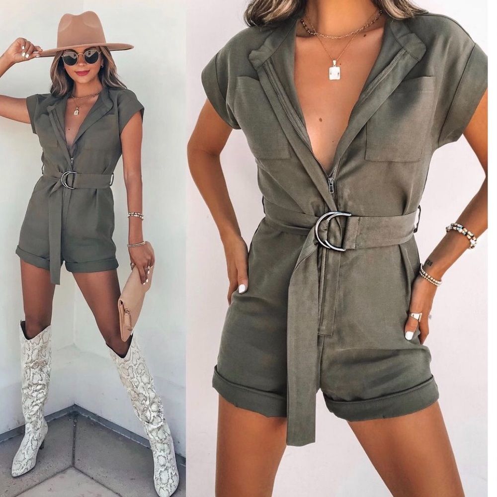 Belted utility romper